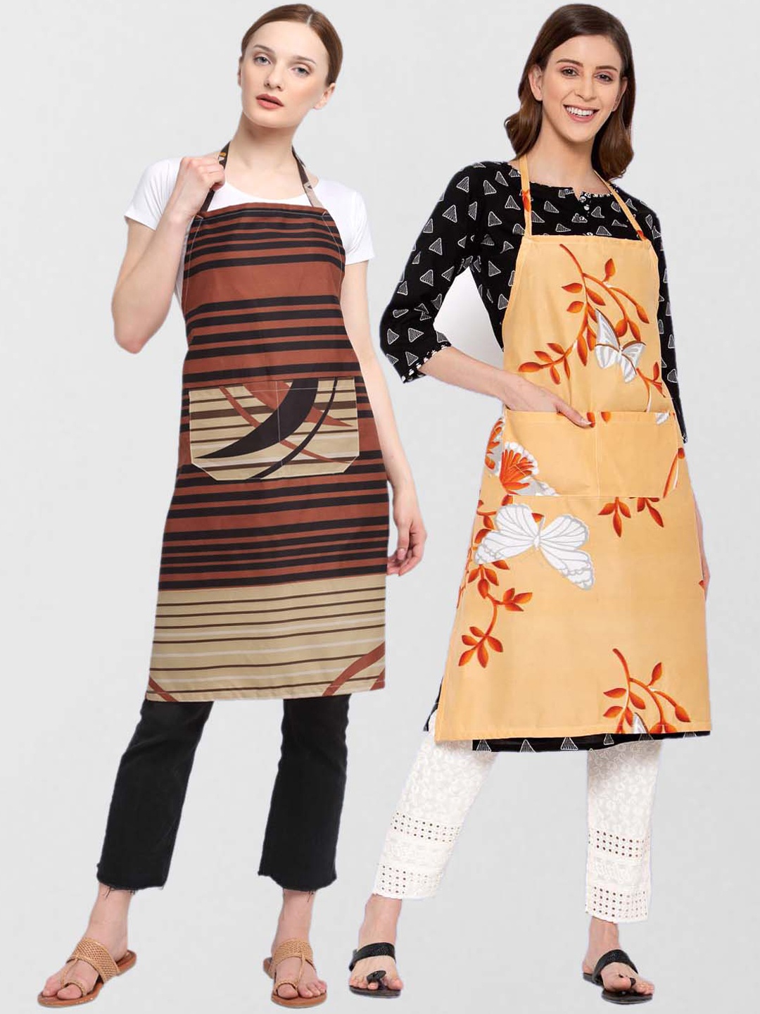

KLOTTHE Pack Of 2 Printed 210 TC Cotton Aprons, Brown