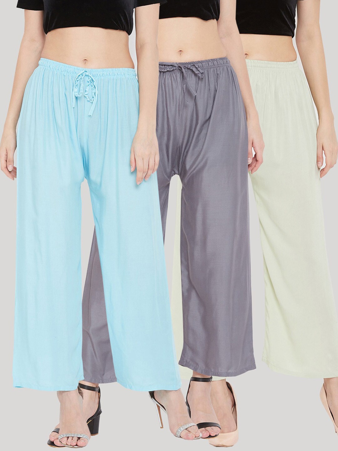 

Clora Creation Women Pack of 3 Knitted Palazzos, Turquoise blue