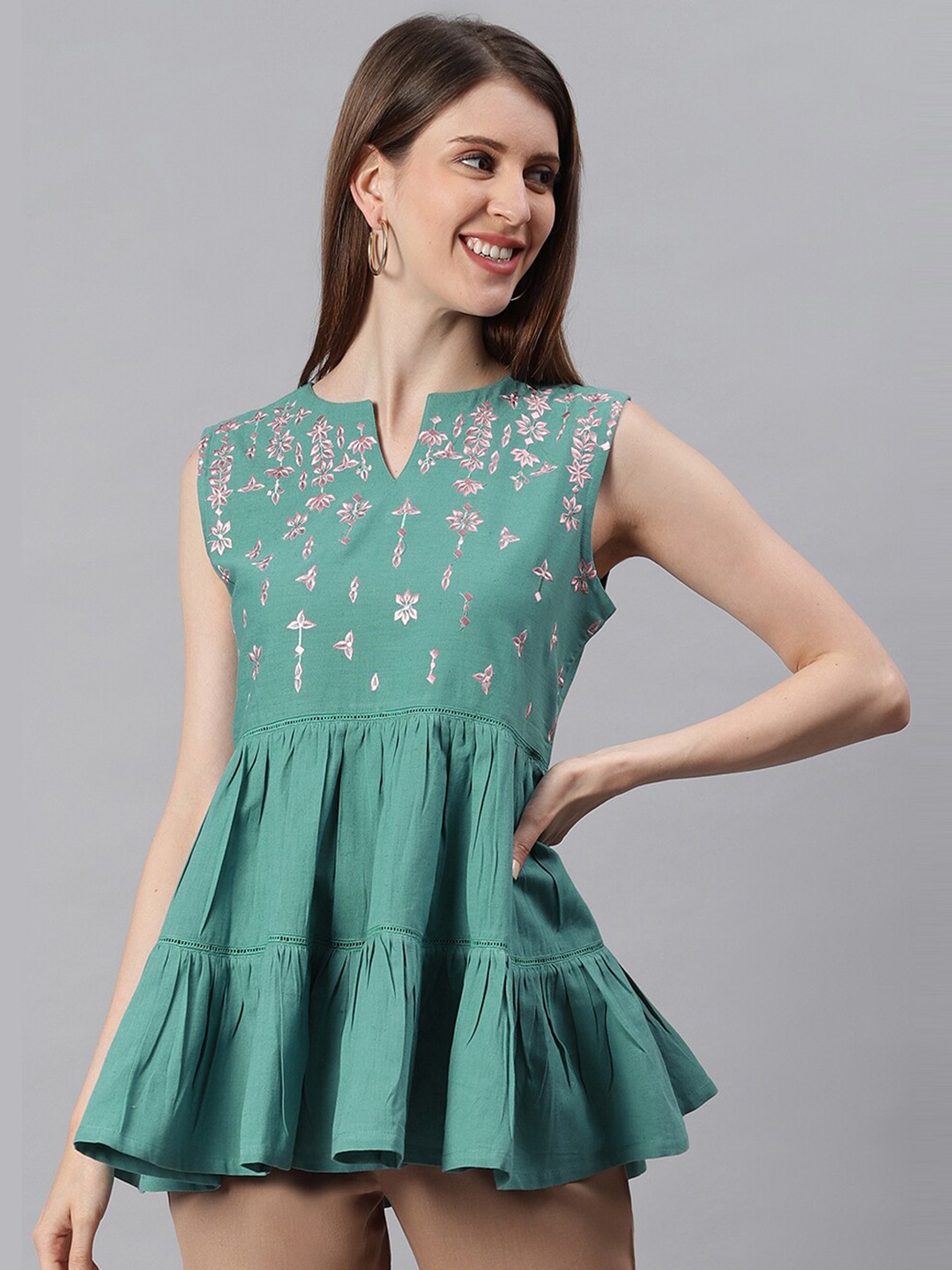 

Janasya Green A-Line Top