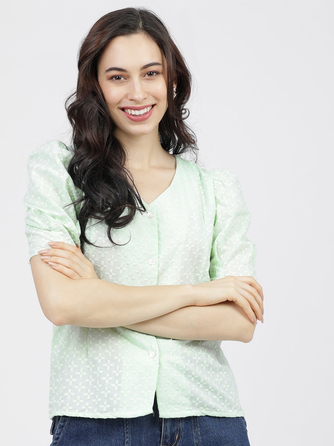 

Tokyo Talkies Green Shirt Style Top