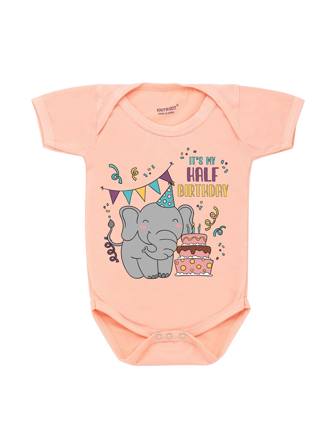 

KNITROOT Infant Kids Peach-Coloured & Yellow Printed Bodysuit