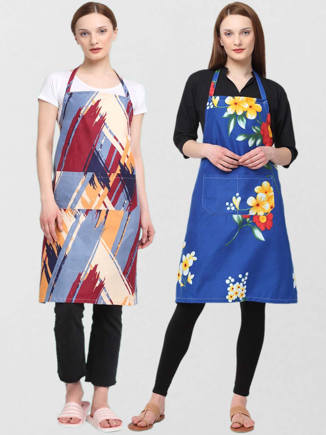 

KLOTTHE Unisex Pack Of 2 Printed 210 TC Cotton Aprons, Blue