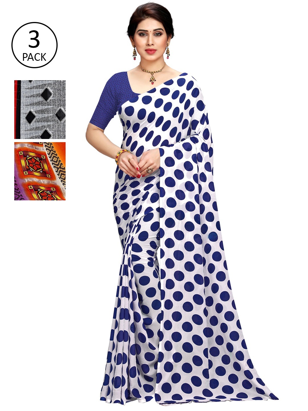 

KALINI Pack Of 3 Multicoloured Poly Georgette Sarees, Multi