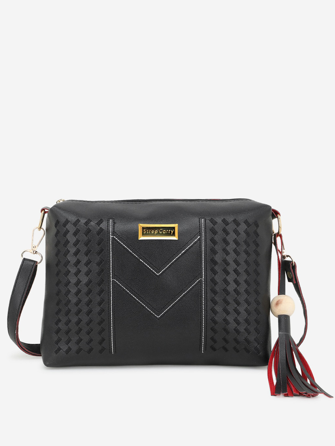 

Stropcarry Black Textured Structured Tasselled Sling Bag