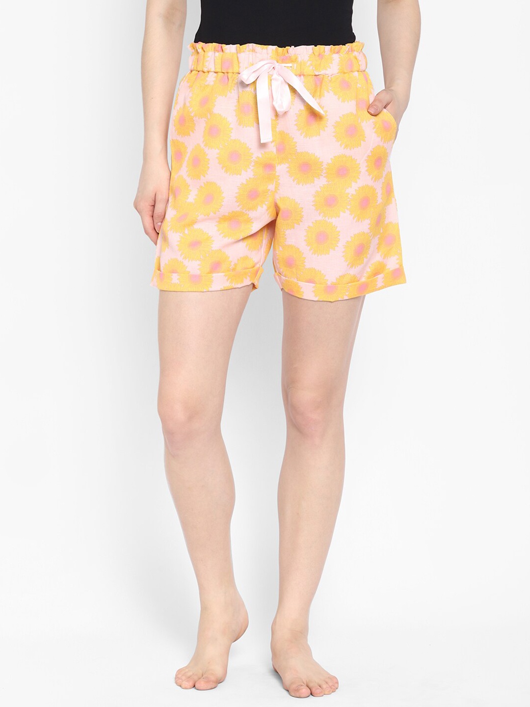 COASTLAND Women Pink & Yellow Printed Lounge Shorts