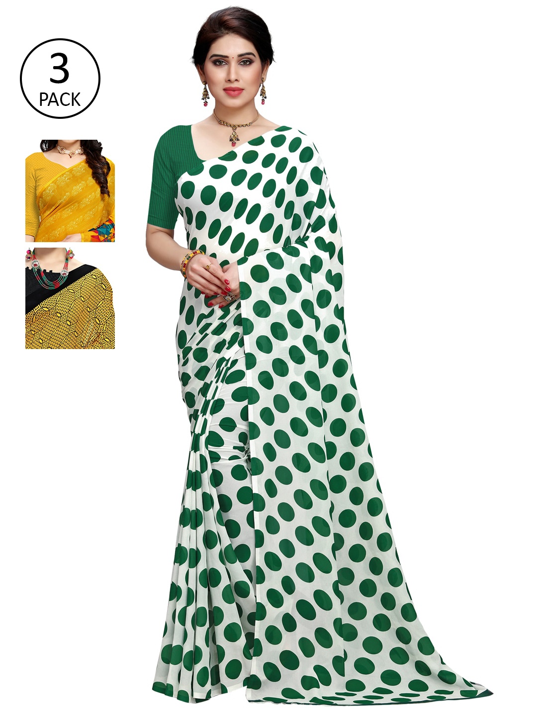 

KALINI Pack Of 3 Poly Georgette Sarees, White