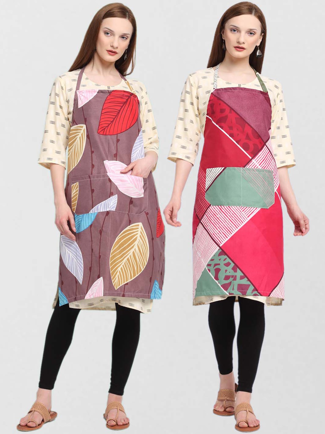 

KLOTTHE Pack Of 2 Printed 210TC Cotton Aprons, Purple