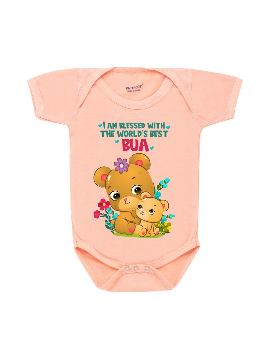 

KNITROOT Infants Kids Peach-Colored & Green Printed Bodysuit