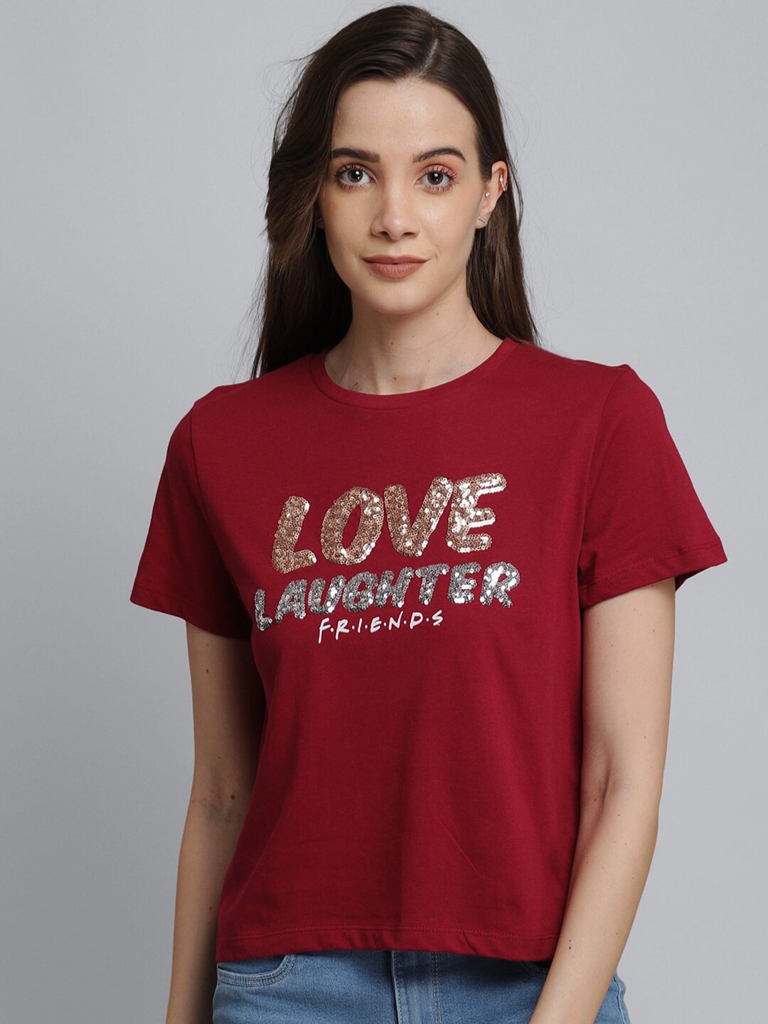 

Free Authority Women Red Friends Printed Pure Cotton T-shirt