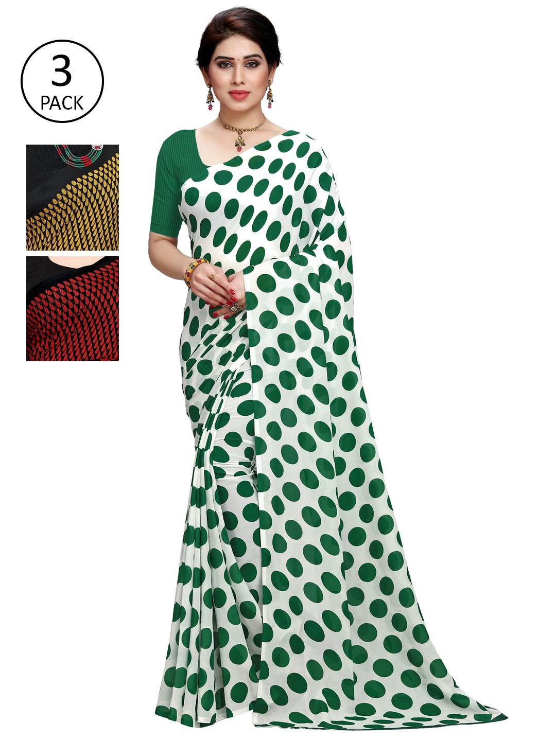 

KALINI Women Pack of 3 Printed Poly Georgette Sarees, White