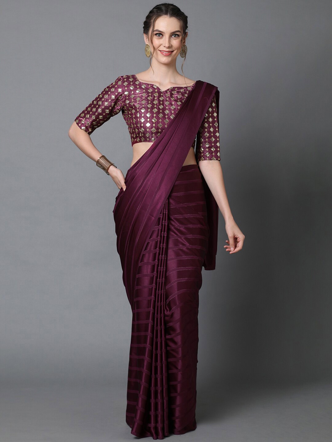 

Mitera Burgundy Striped Chettinad Saree