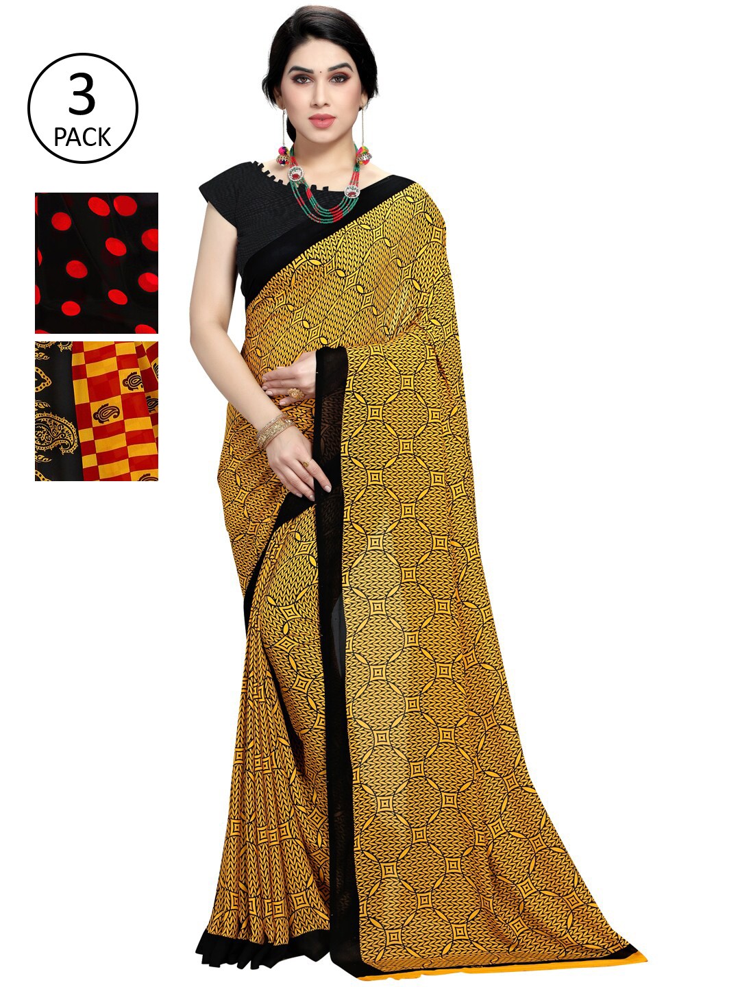 

KALINI Multicoloured Set of 3 Poly Georgette Saree, Multi