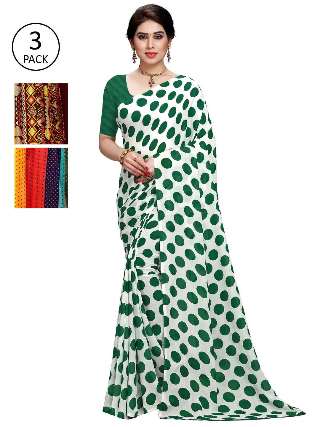 

KALINI Green & Maroon Pack of 3 Printed Saree
