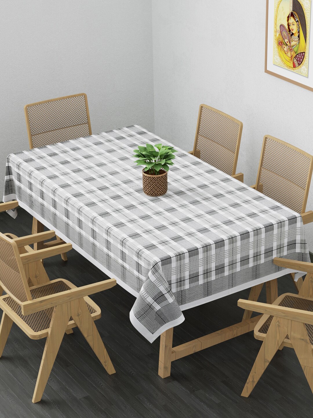

Clasiko White & Grey Checked 6-Seater Pure Cotton Table Cover