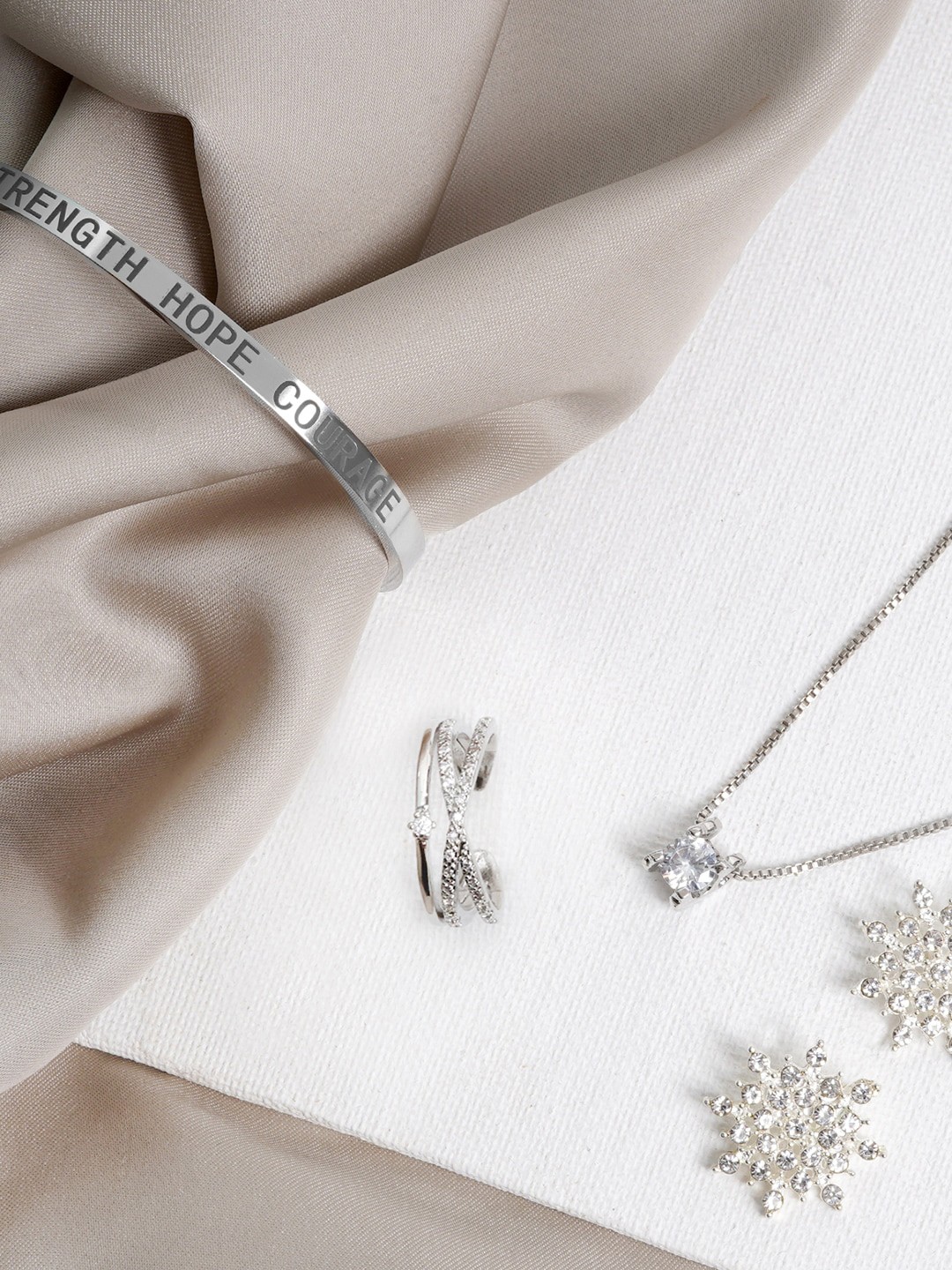 

JOKER & WITCH Silver-Toned & White Stone-Studded Shimmer Night Jewellery Set