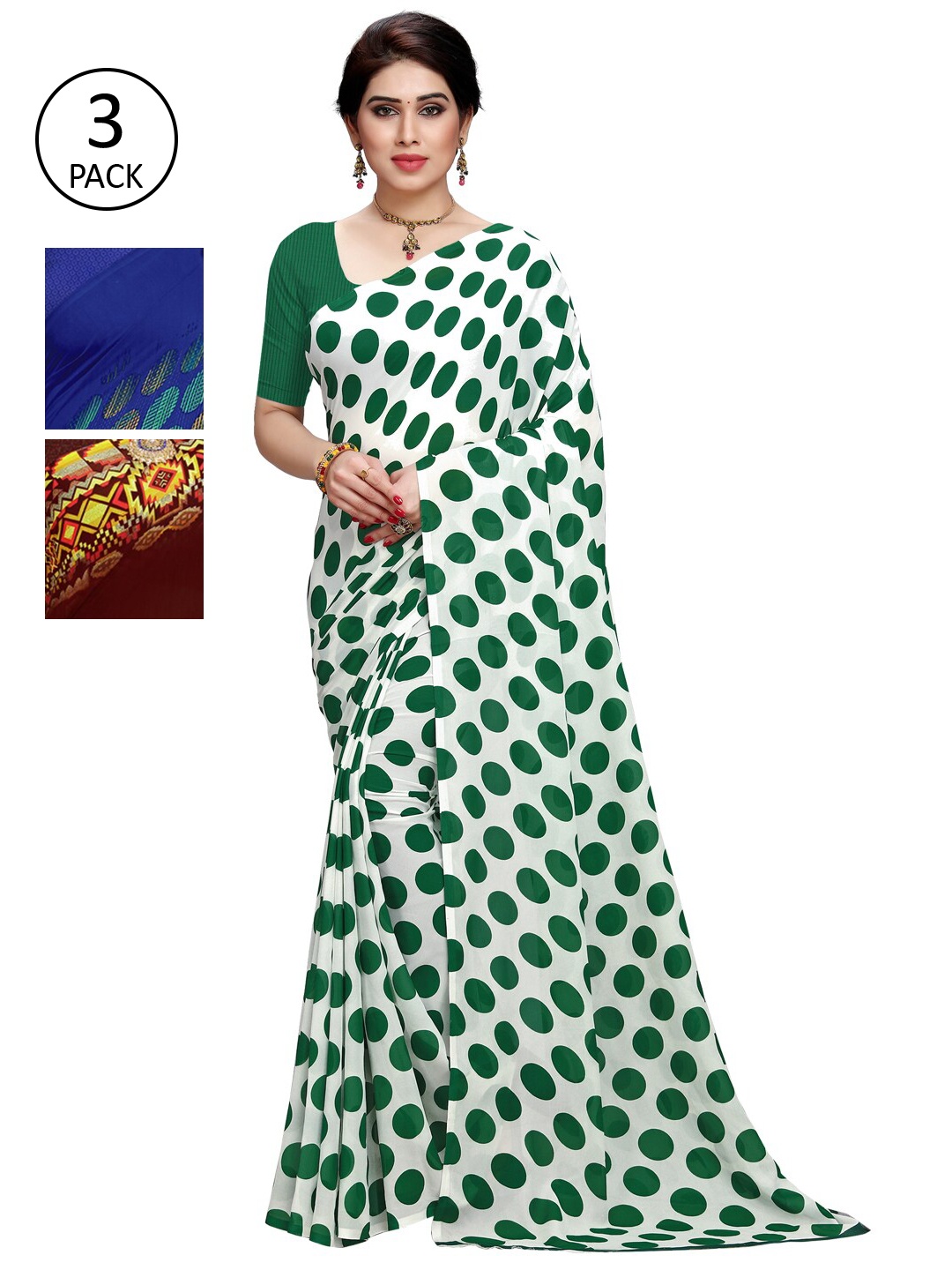 

KALINI Pack of 3 Printed Poly Georgette Saree, Multi