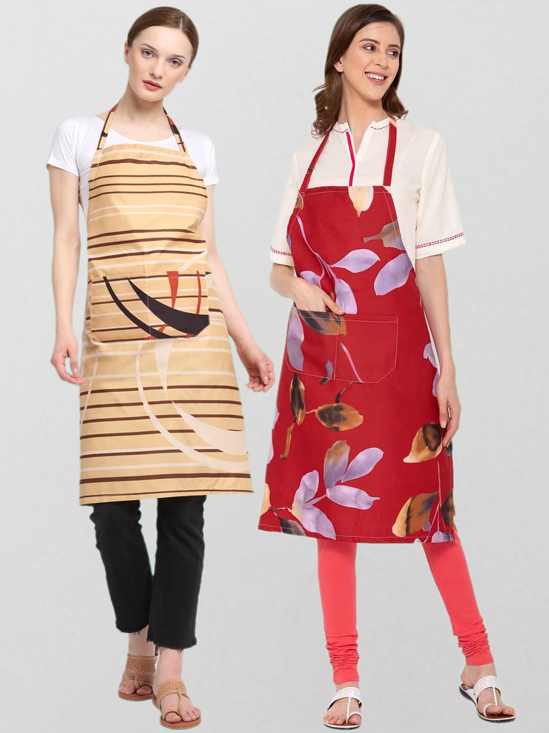 

KLOTTHE Unisex Pack Of 2 Printed 210 TC Cotton Aprons, Red