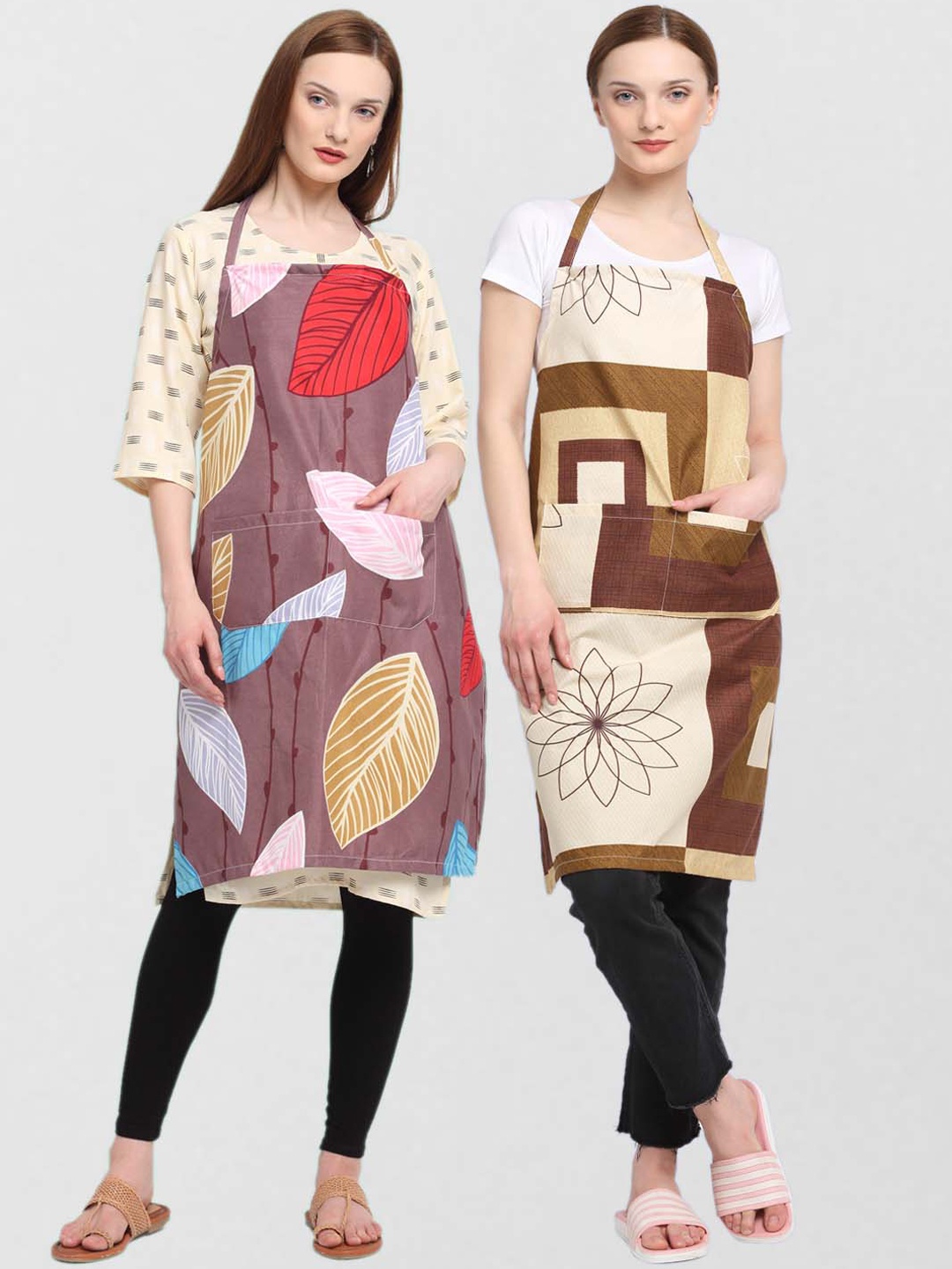 

KLOTTHE Unisex Pack Of 2 Printed 210 TC Cotton Aprons, Beige