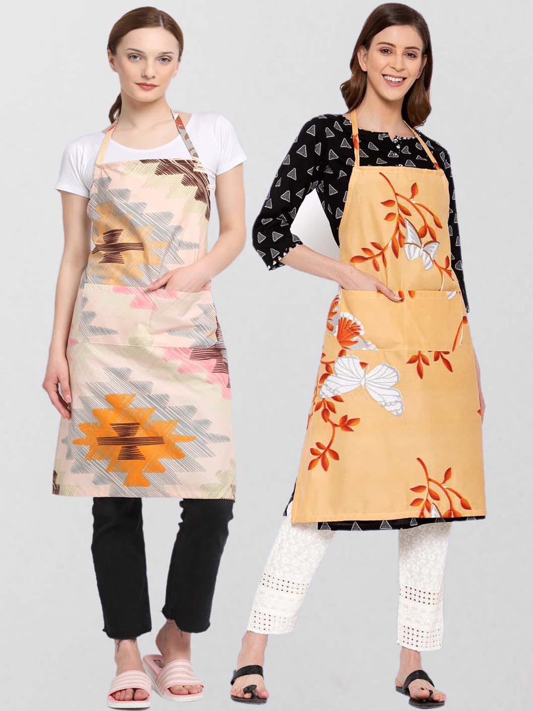 

KLOTTHE Unisex Pack Of 2 Printed 210TC Cotton Aprons, Beige
