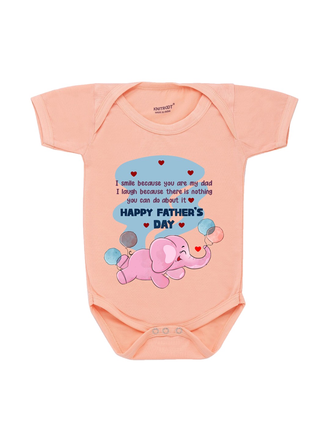

KNITROOT Infant Kids Peach & Blue Elephant Fathers Day Printed Bodysuit