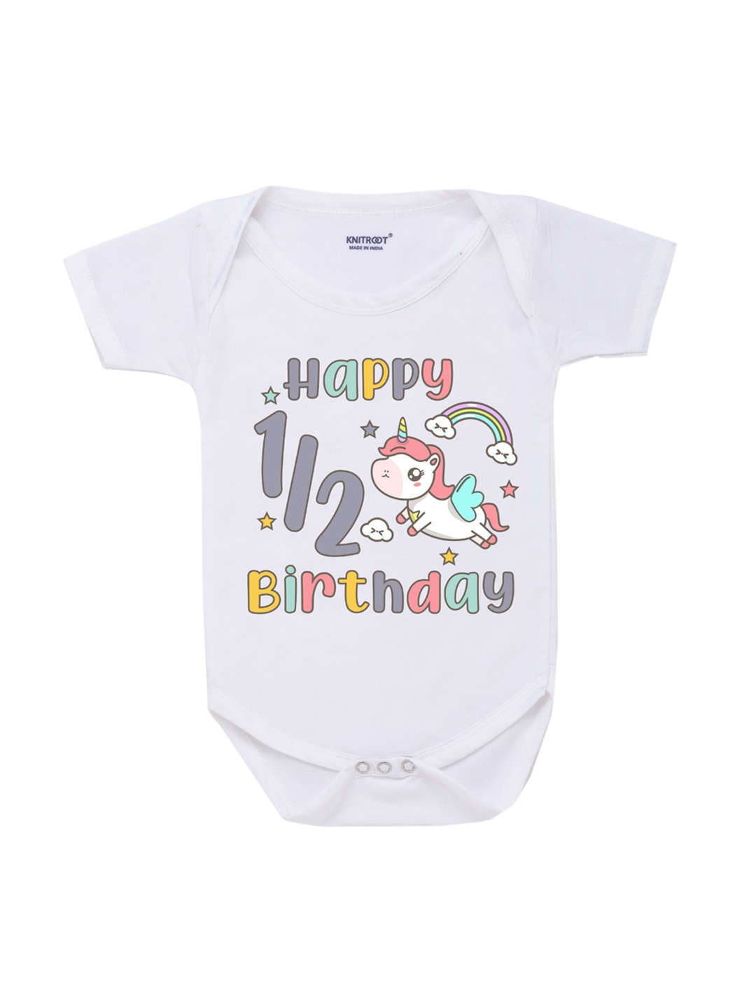 

KNITROOT Infant Kids White & Grey Printed Bodysuit