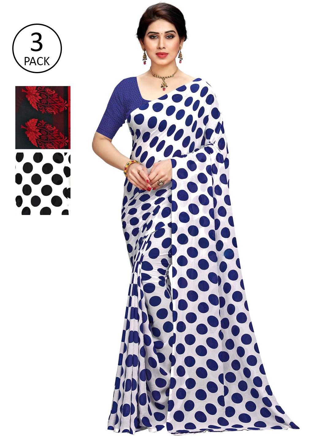 

KALINI Pack Of 3 White & Blue Saree