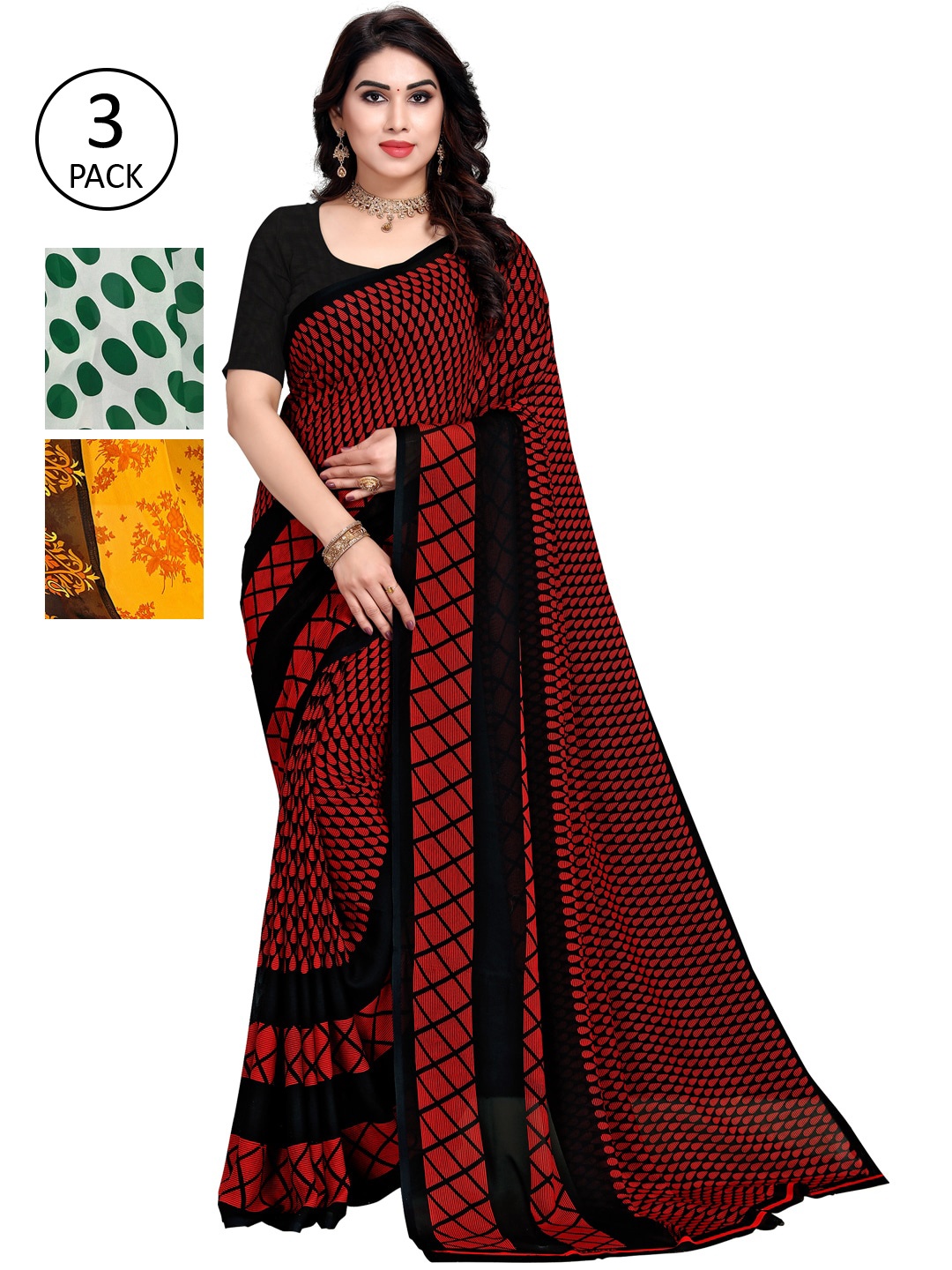 

KALINI Yellow & Green Pack of 3 Printed Saree
