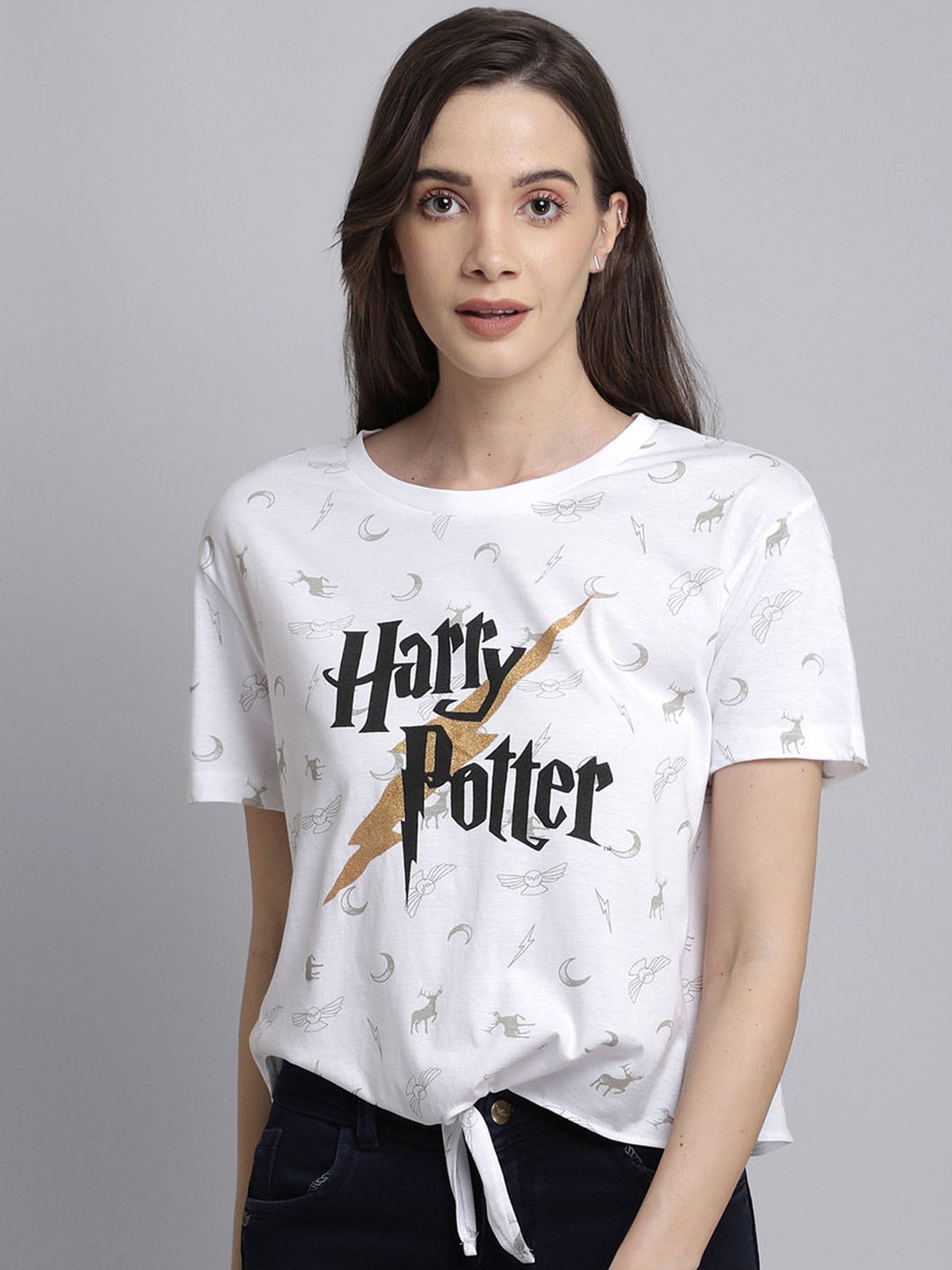 

Free Authority Women White Harry Potter Printed Pure Cotton T-shirt