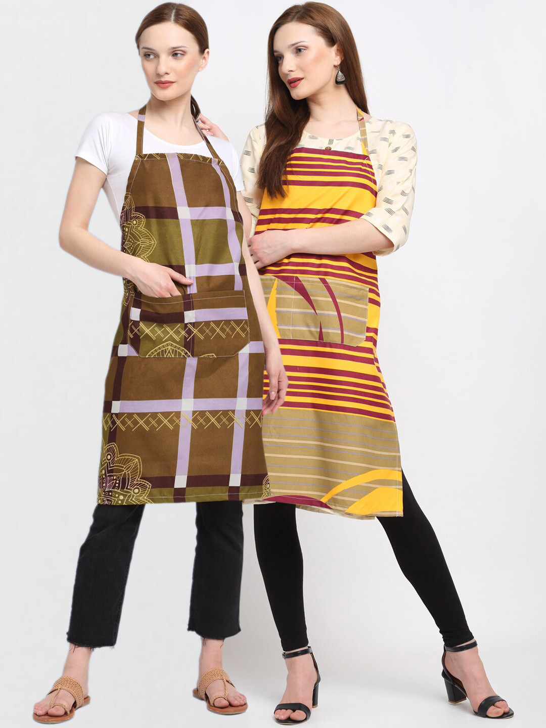 

KLOTTHE Unisex Pack Of 2 Printed 210 TC Cotton Aprons, Brown