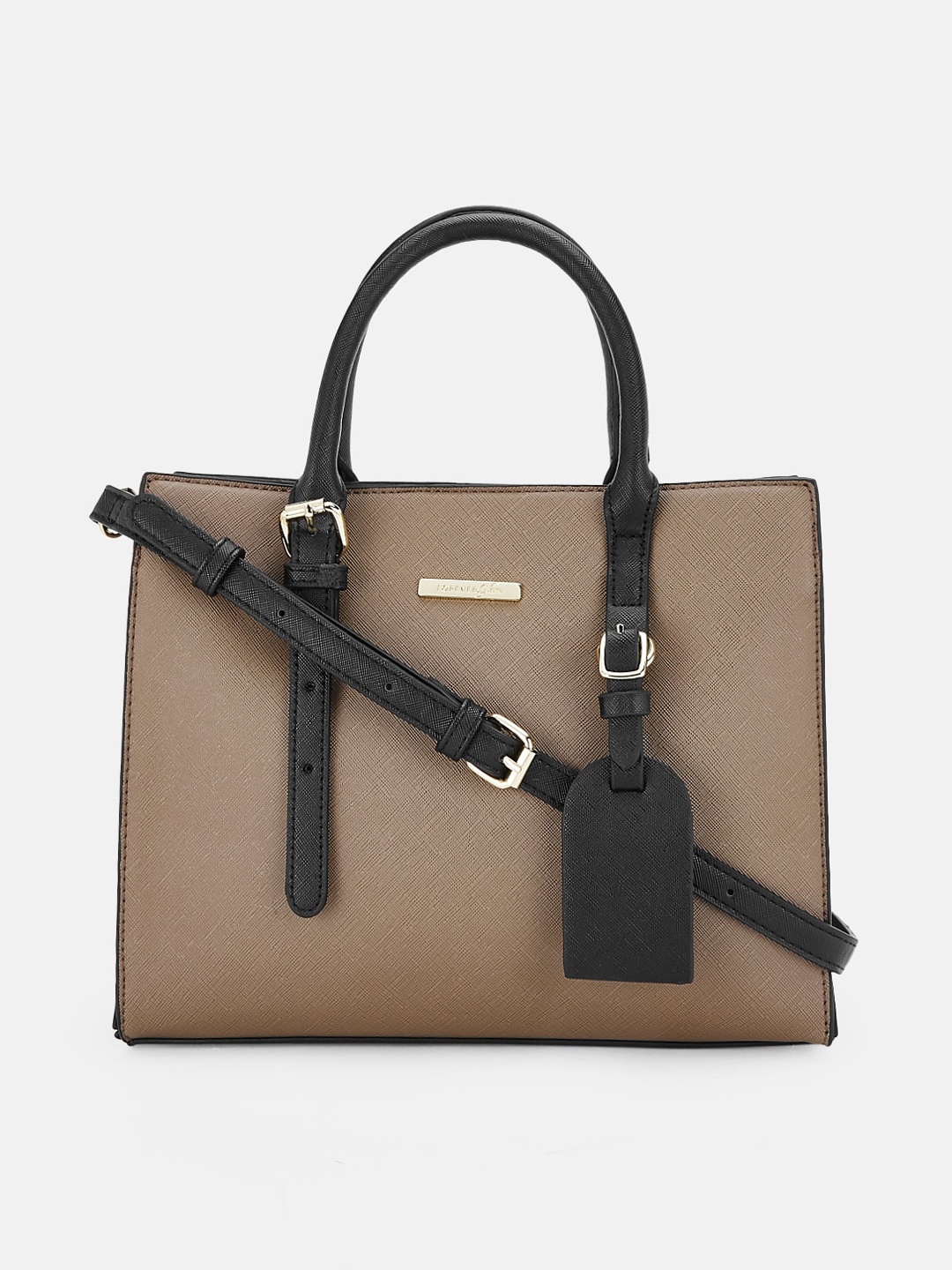 

Forever Glam by Pantaloons Taupe Solid Structured Shoulder Bag