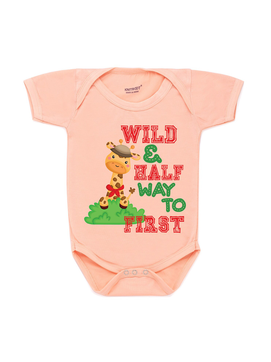 

KNITROOT Infant Kids Peach-Coloured & Red Printed Bodysuit