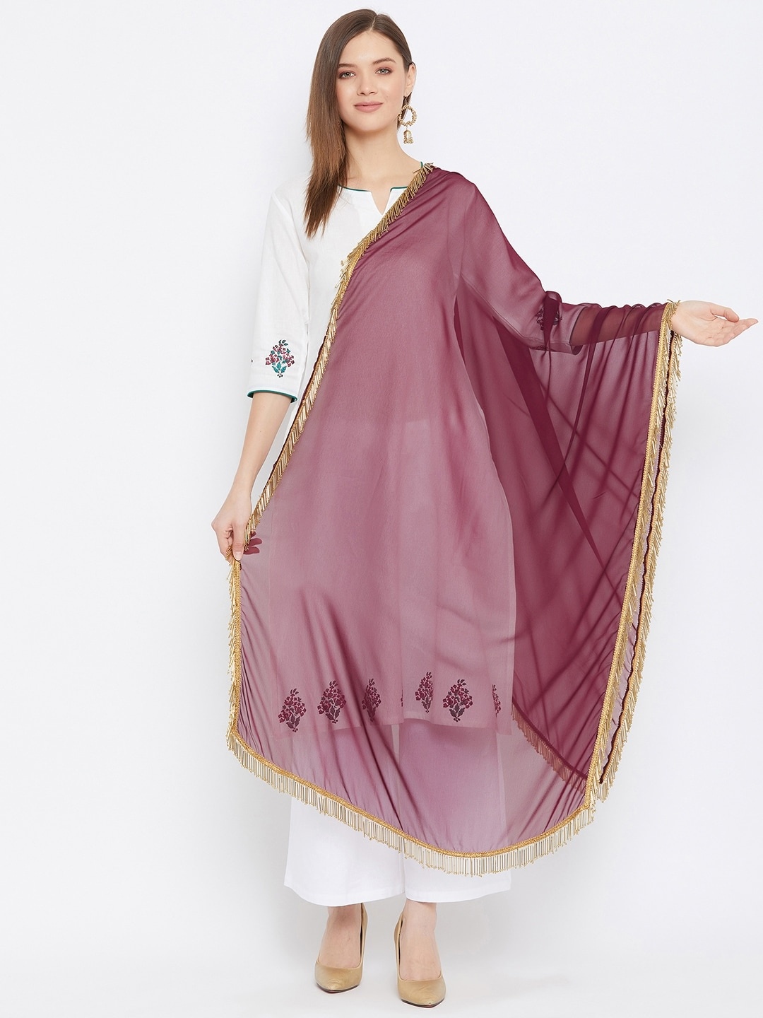 

Bitterlime Burgundy & Gold-Toned Dupatta