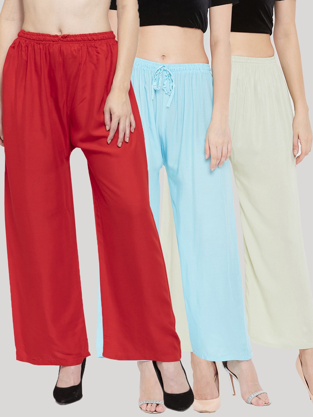 

Clora Creation Women Maroon & Blue Set of 3 Palazzos
