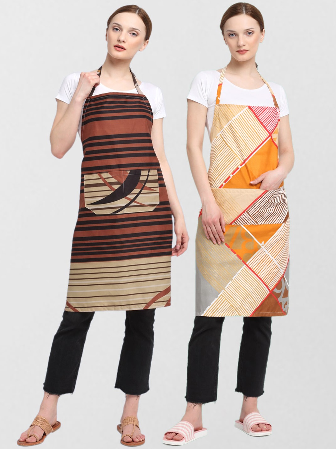 

KLOTTHE Unisex Pack Of 2 Printed 210TC Cotton Aprons, Brown