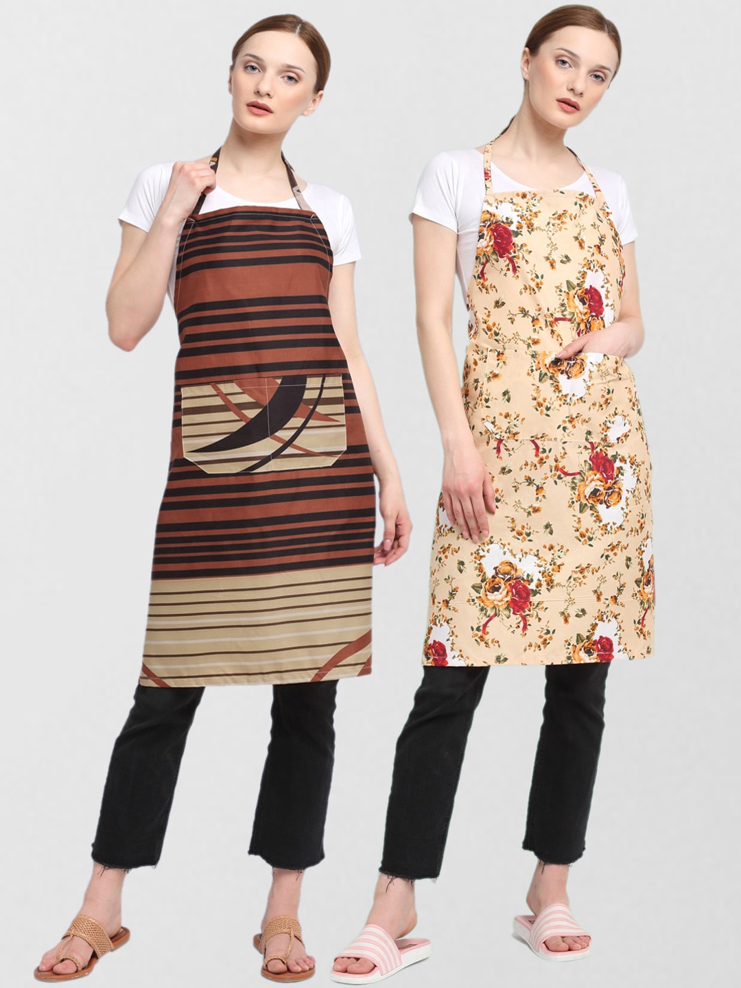 

KLOTTHE Unisex Pack Of 2 Printed 210TC Cotton Aprons, Brown