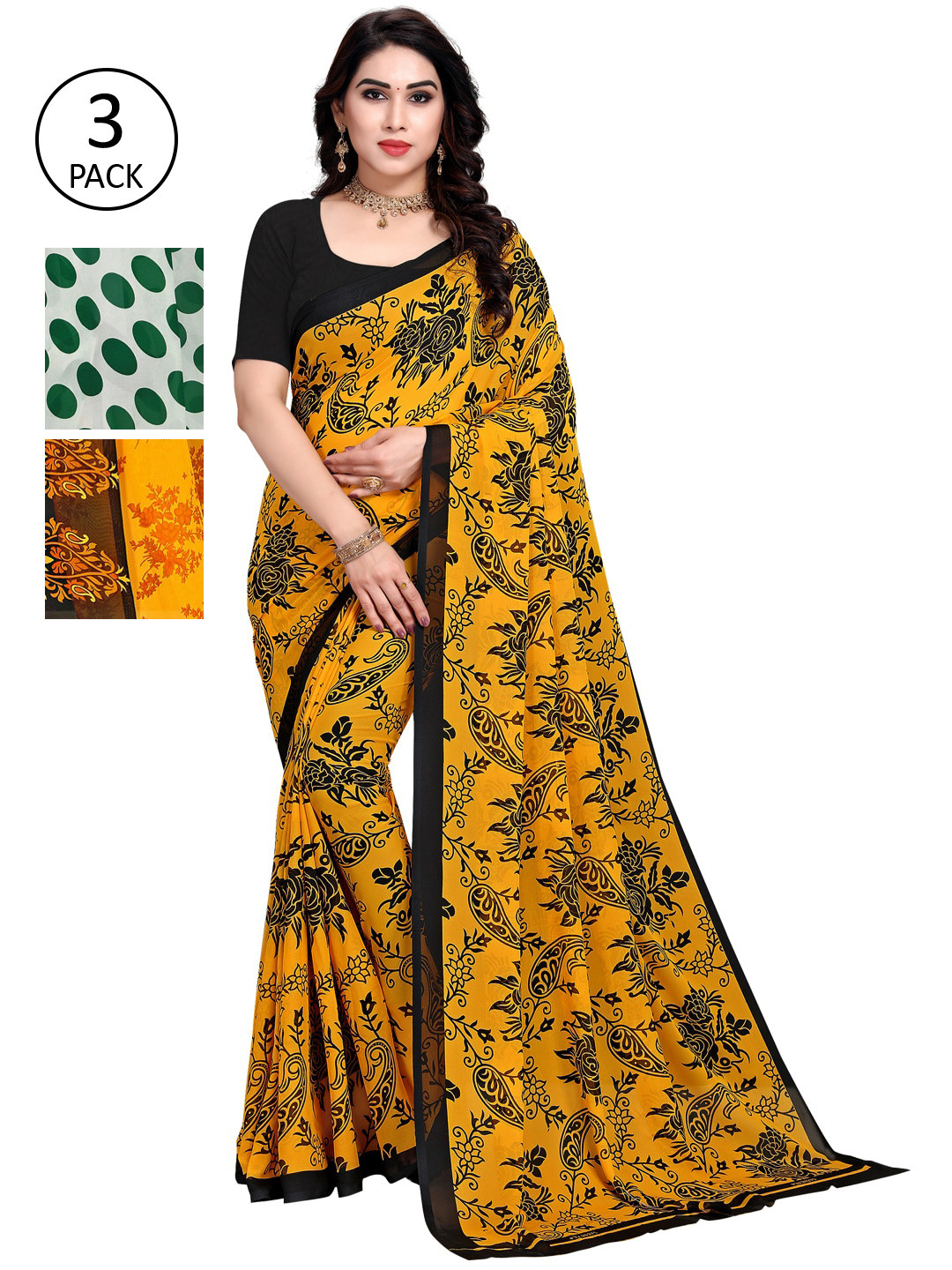 

KALINI Multi Pack of 3 Printed Poly Georgette Saree