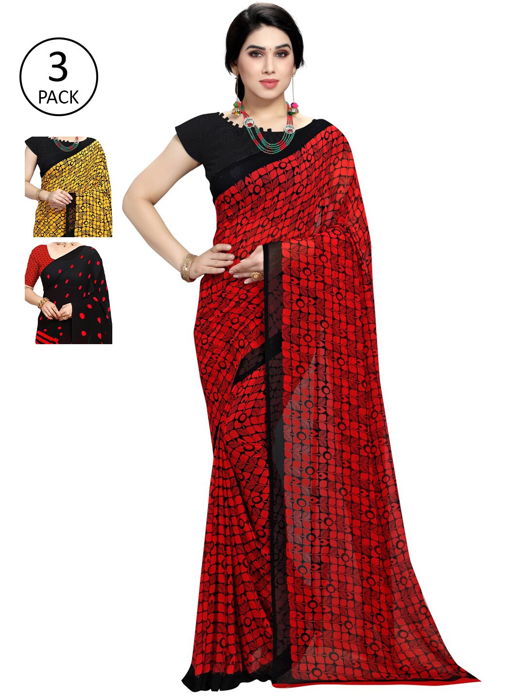 

KALINI Multi Pack of 3 Printed Poly Georgette Saree