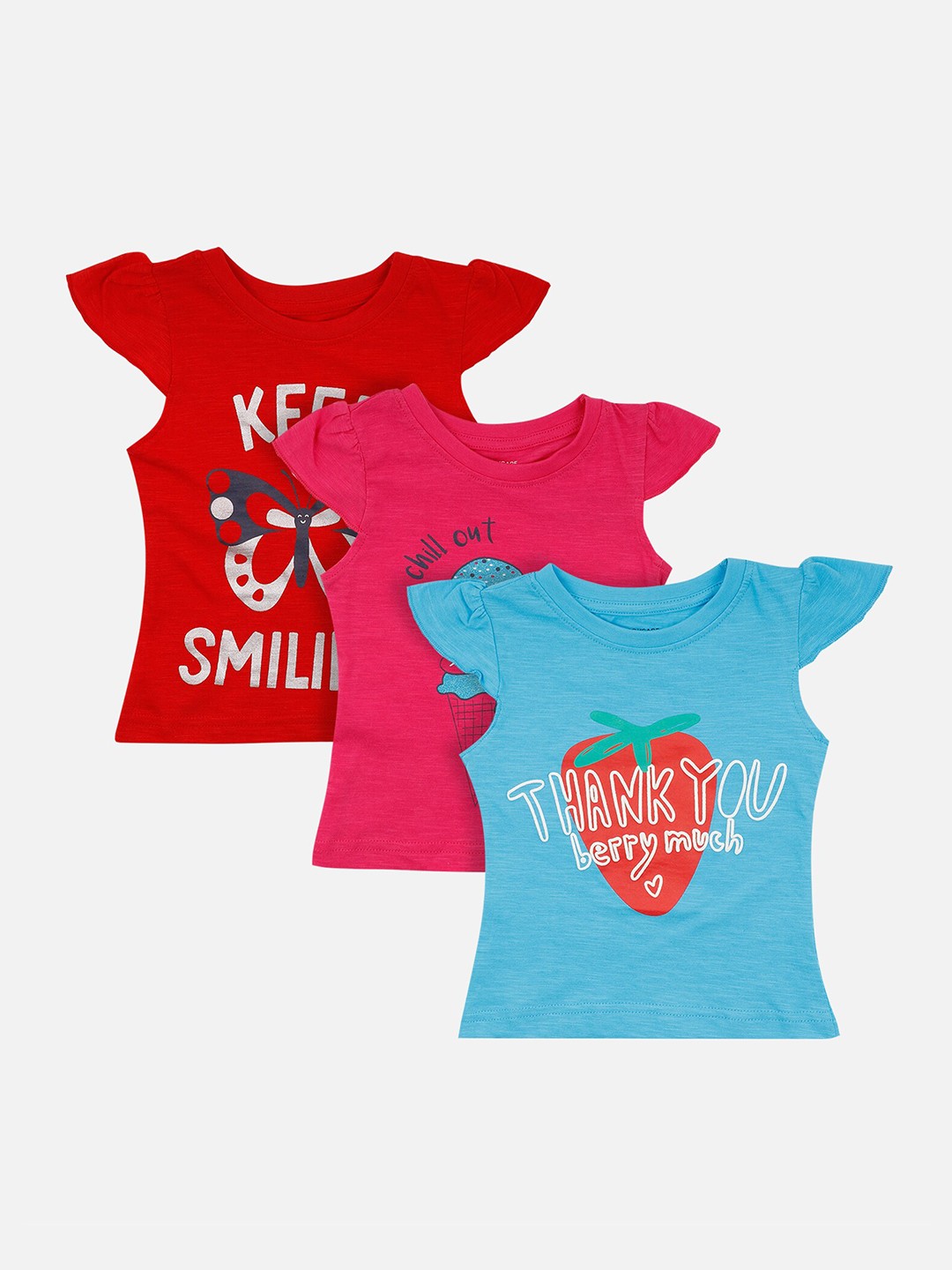 

Bodycare Kids Girls Red Typography 3 Printed Applique Slim Fit T-shirt