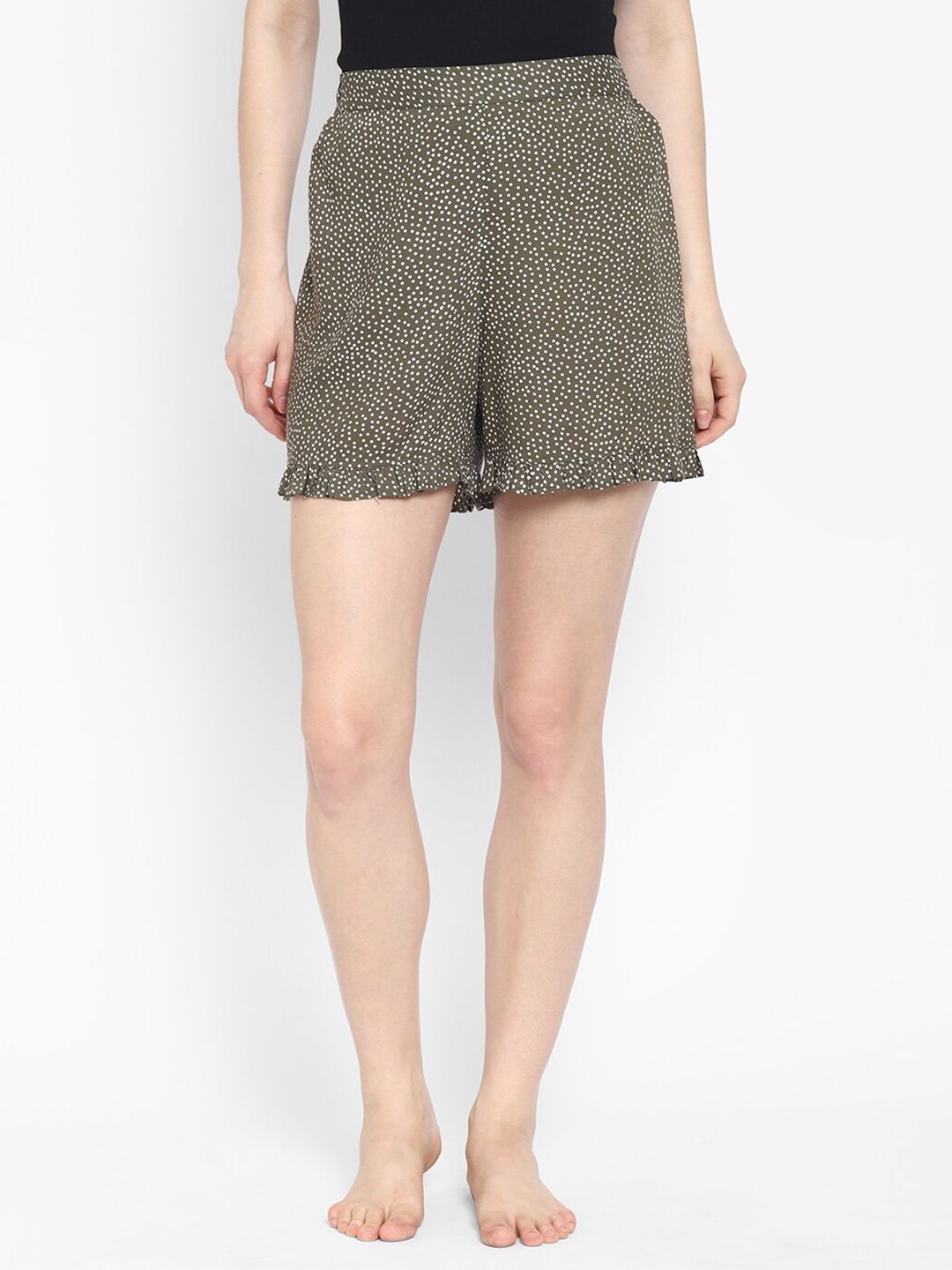 

COASTLAND Women Green & White High-Rise Printed Lounge Shorts