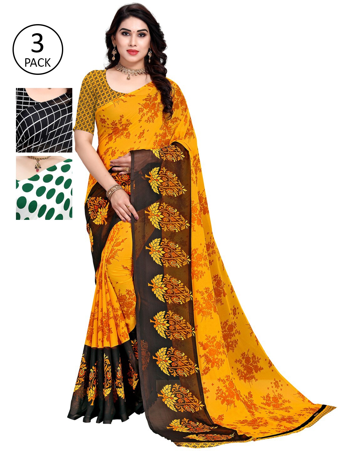 

KALINI Pack of 3 Poly Georgette Sarees, White