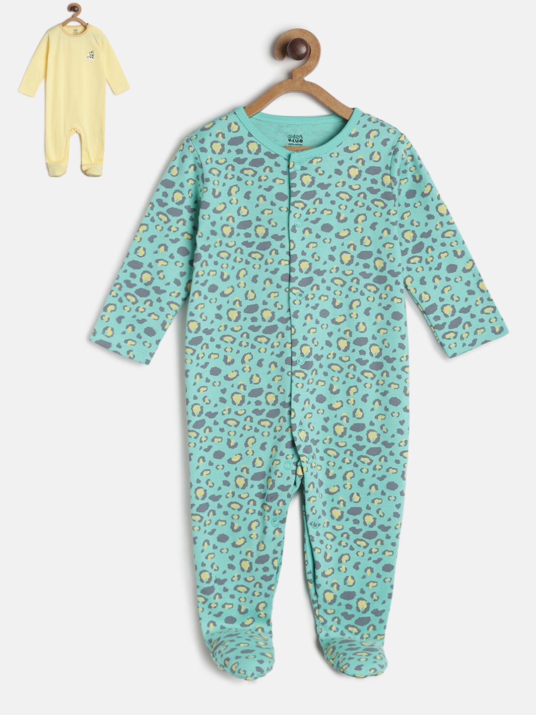 

MINI KLUB Infants Boys Pack of 2 Yellow & Green Cotton Sleep Suit