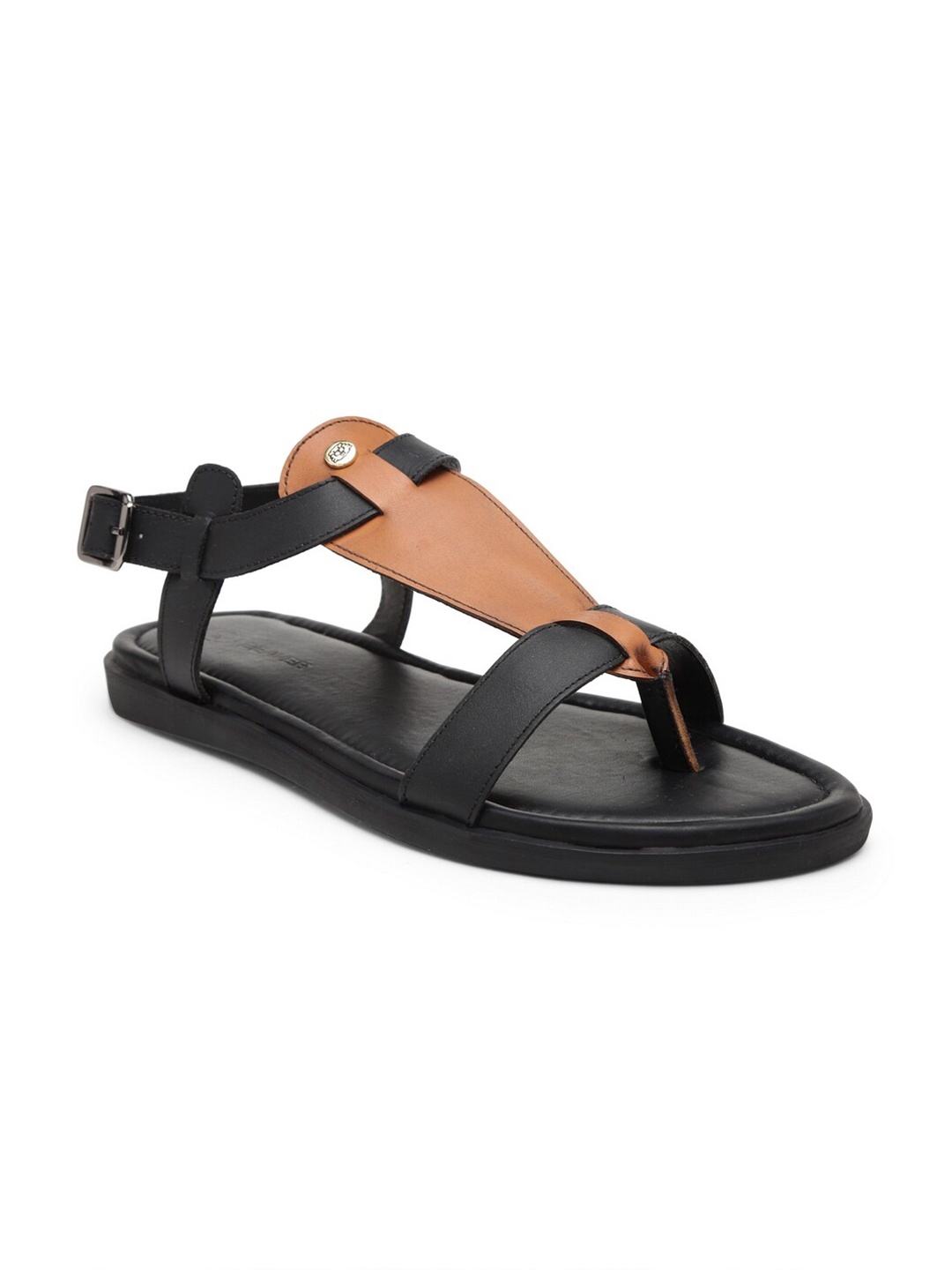 

BEAVER Men Tan & Black Leather Comfort Sandals