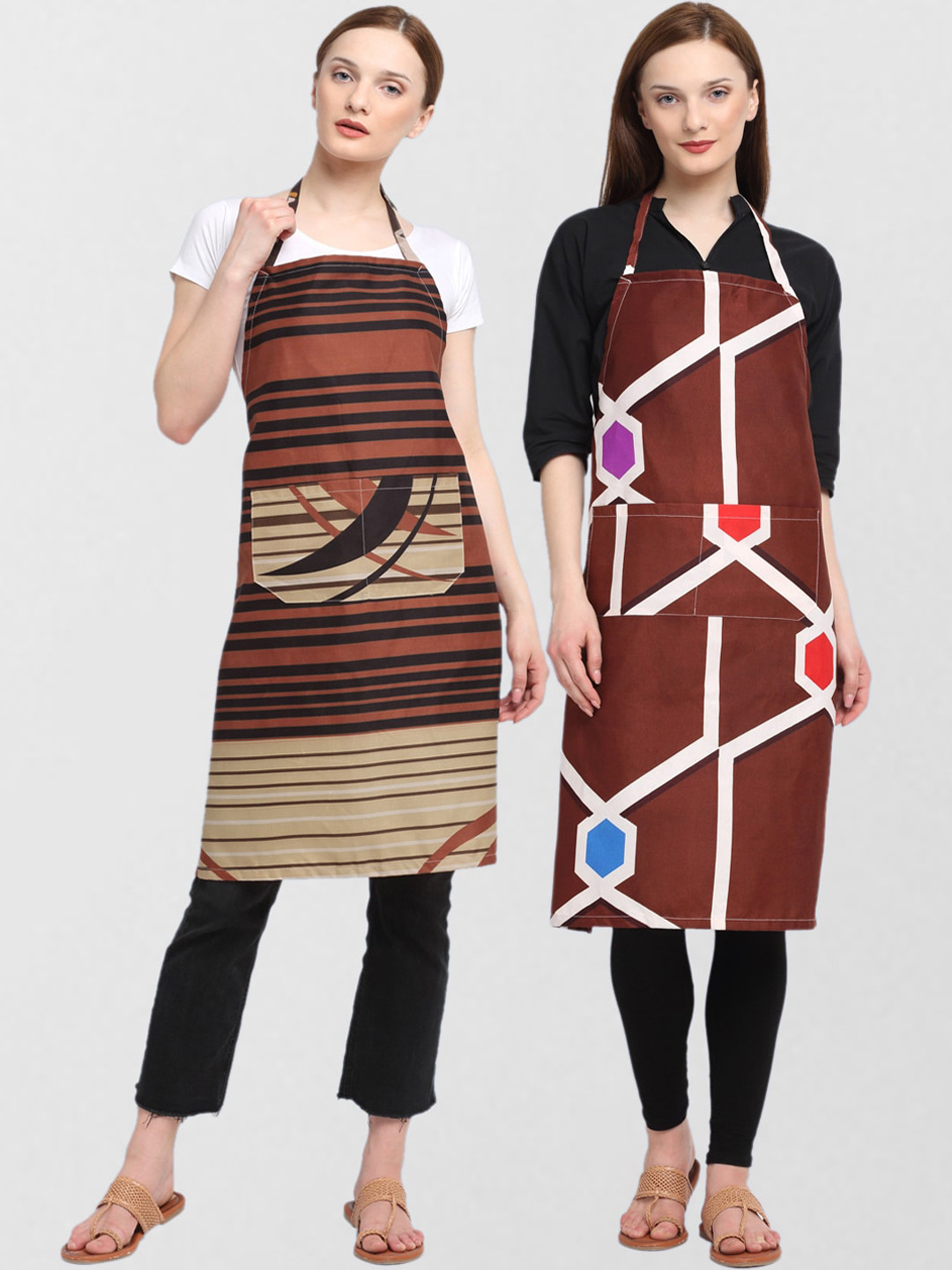 

KLOTTHE Unisex Pack Of 2 Printed 210 TC Cotton Aprons, Brown