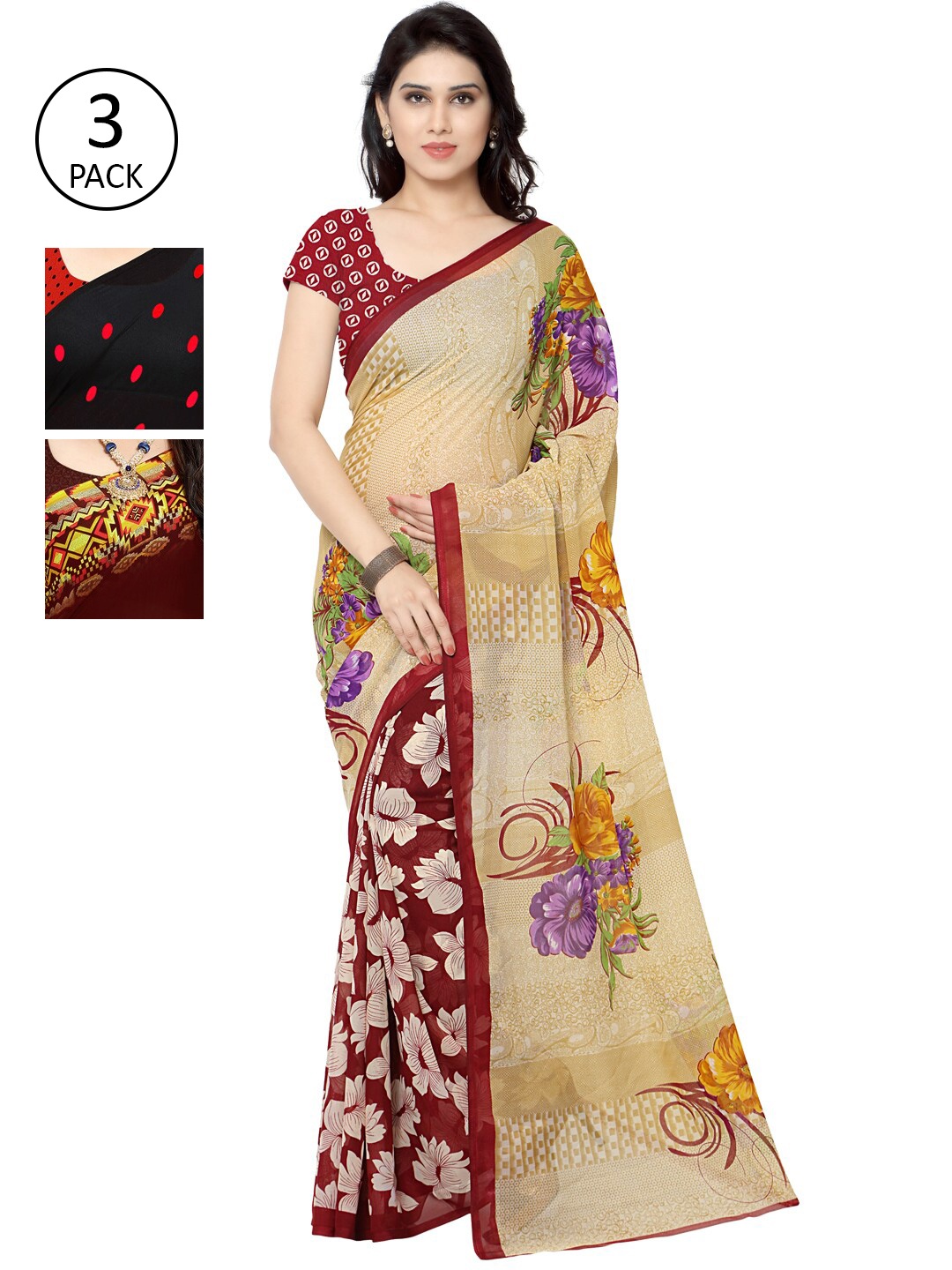 

KALINI Red & Beige Pack of 3 Saree
