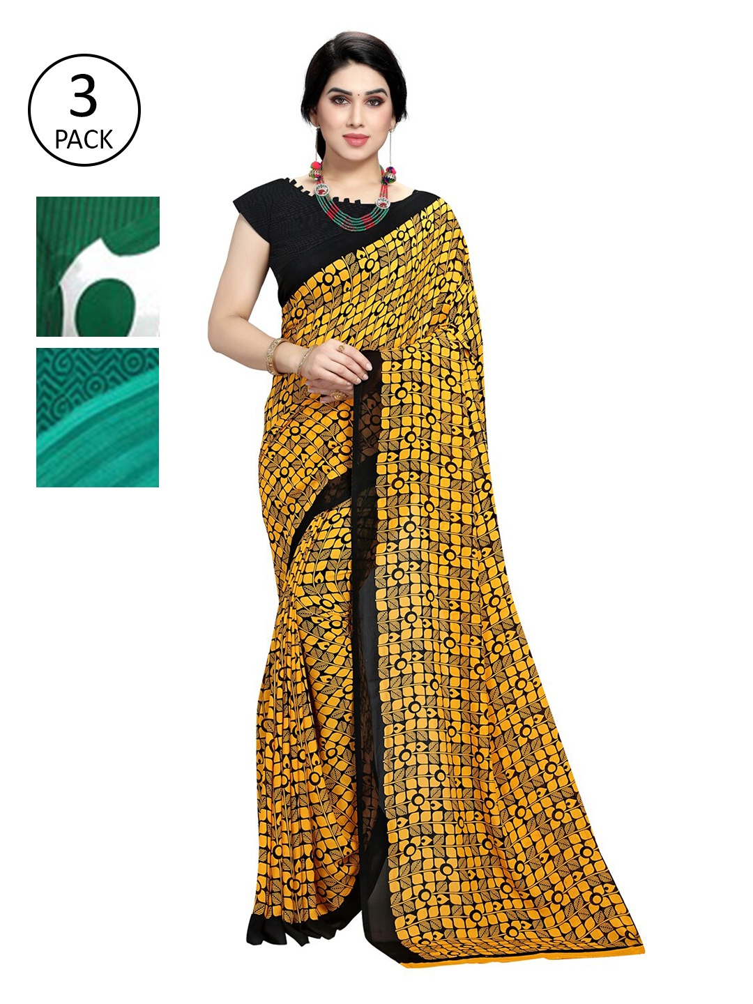 

KALINI Pack Of 3 Yellow & Green Saree