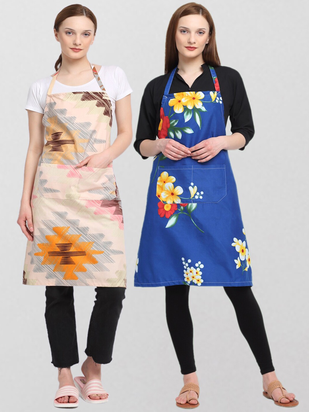 

KLOTTHE Unisex Pack Of 2 Printed 210 TC Cotton Aprons, Blue