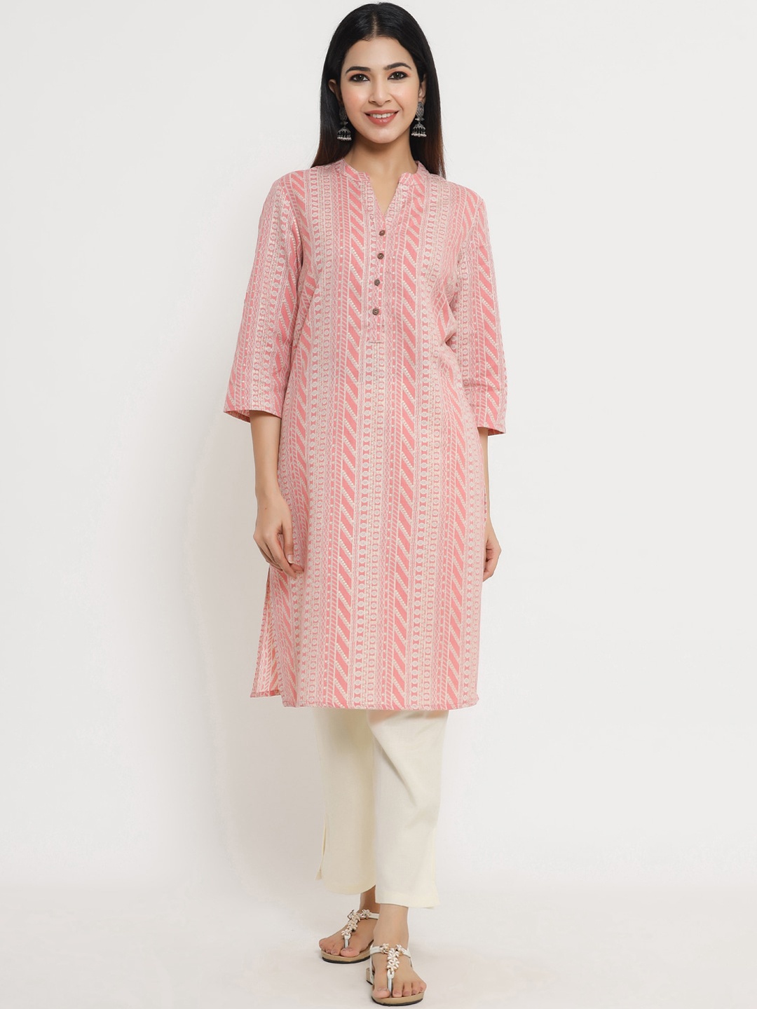 

Sangria Women Pink Ethnic Motifs Printed Kurta with Trousers