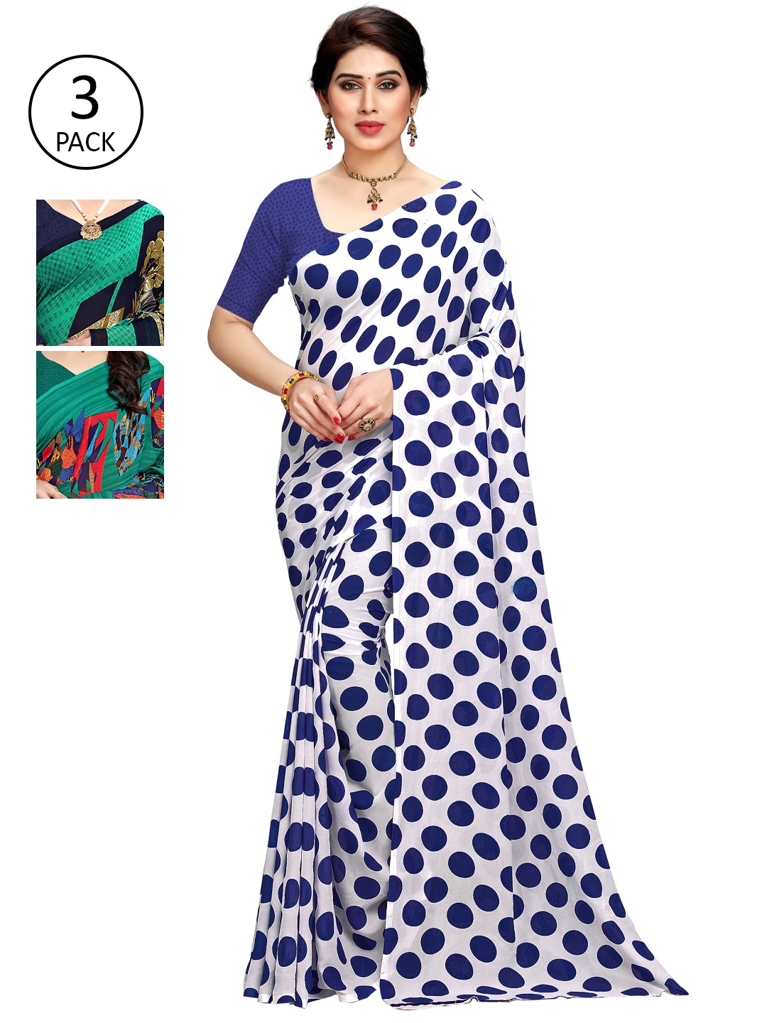 

KALINI Women Pack Of 3 Printed Sarees, Blue