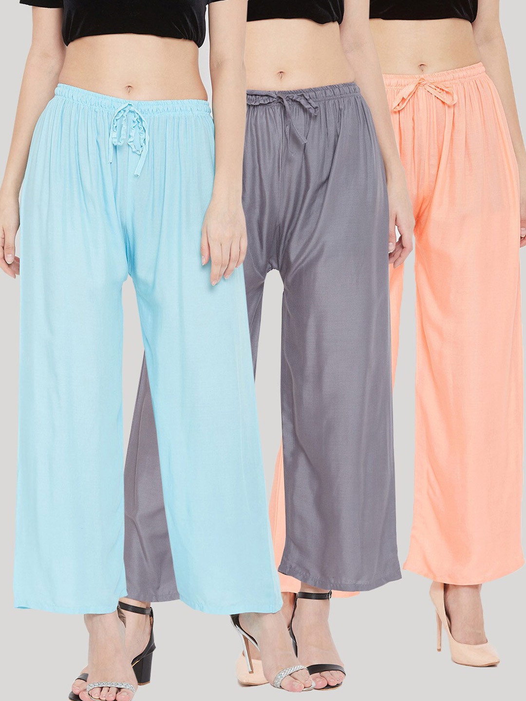 

Clora Creation Women Pack Of 3 Multicoloured Knitted Solid Straight Palazzos, Multi