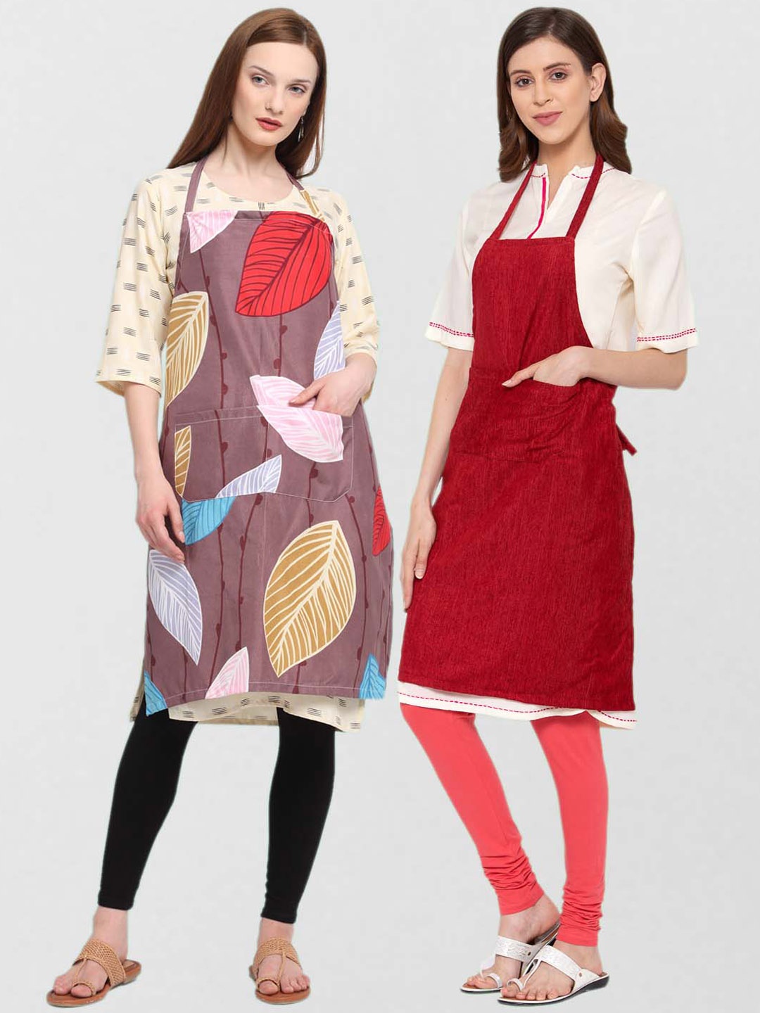 

KLOTTHE Pack Of 2 Printed 210 TC Cotton Aprons, Red